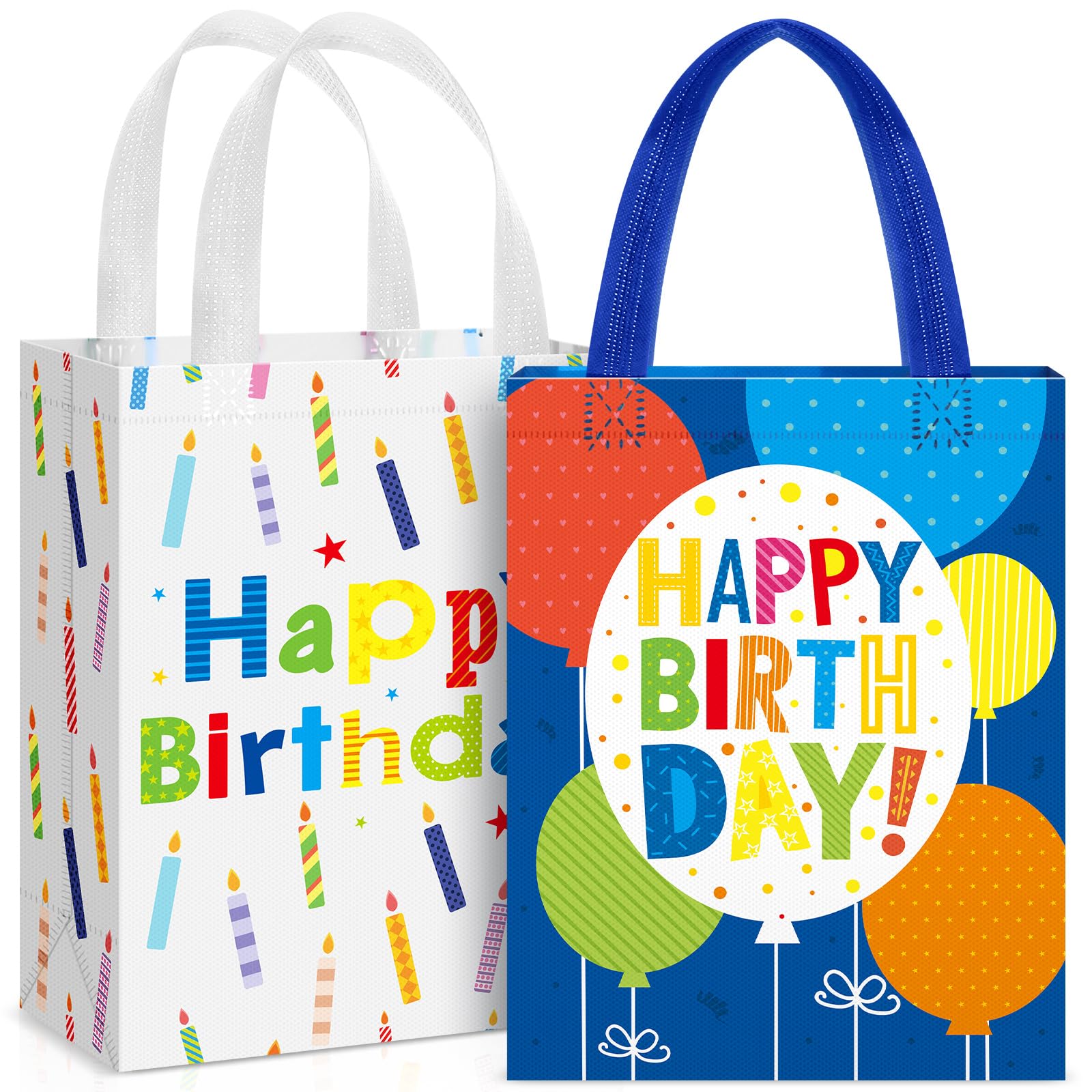 2 PCS Happy Birthday Gift Bags Non Woven Large 10.2x8.3x3.9 Inch